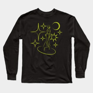 dancing girl with moon and stars Long Sleeve T-Shirt